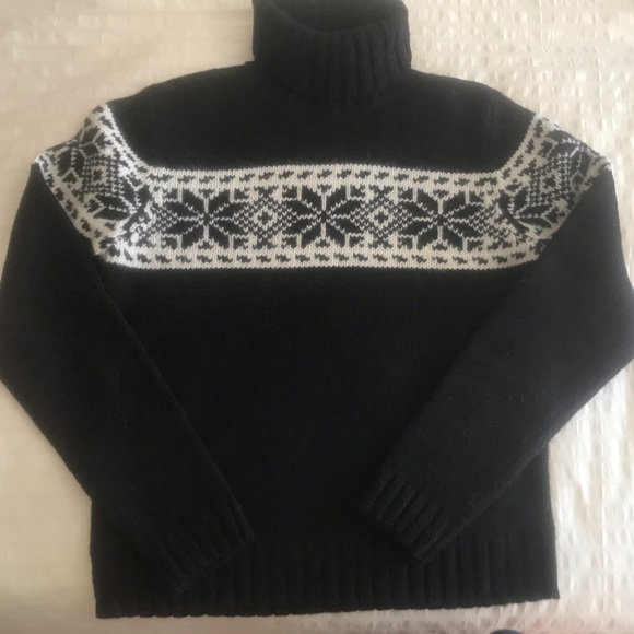 NWT RARE Ralph Lauren Lambswool And Angora Black Fair Isle Turtleneck Sweater M - Picture 2 of 6